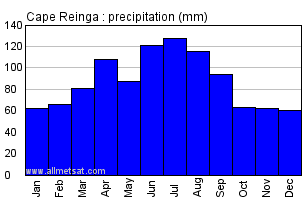 Cape Reinga New Zealand Annual Precipitation Graph